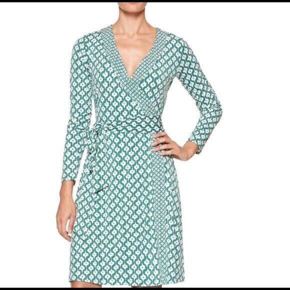 Banana Republic Green/white Geometric Wrap Dress womens size small - Picture 1 of 9